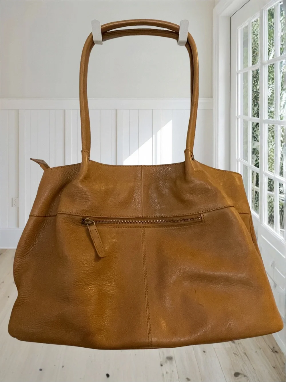 VILENCA HOLLAND Women's Tan Genuine Leather Tote Shoulder Bag Boho Whipstitch